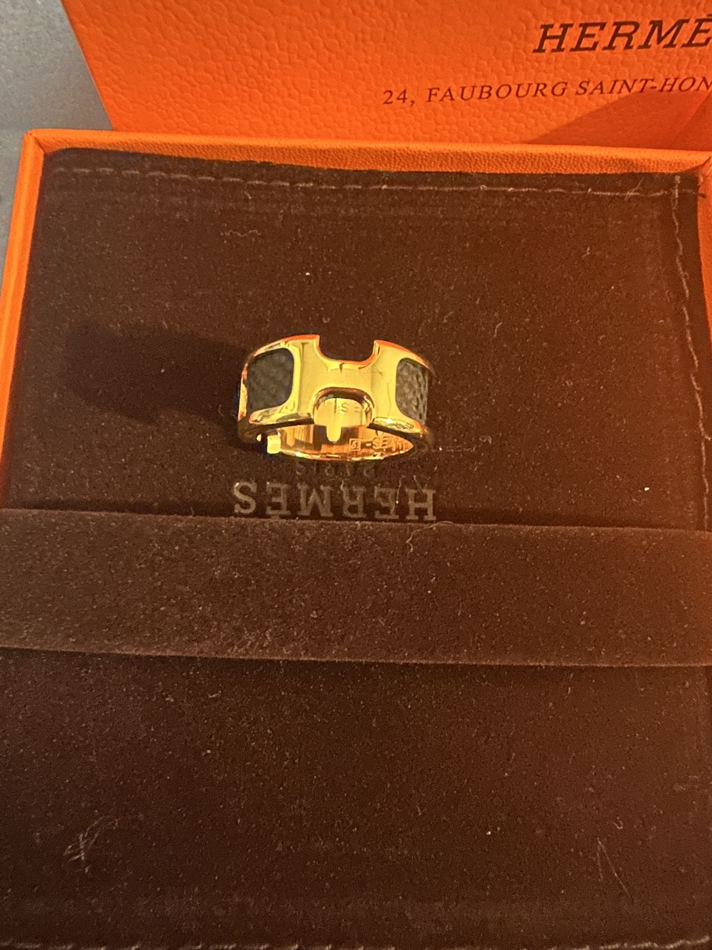 Hermes Olympe Ring Black And Gold Size 6