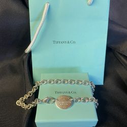 Tiffany & Co. 925 Silver Please Return To Oval Tag Choker  15" W/ Bag & Box