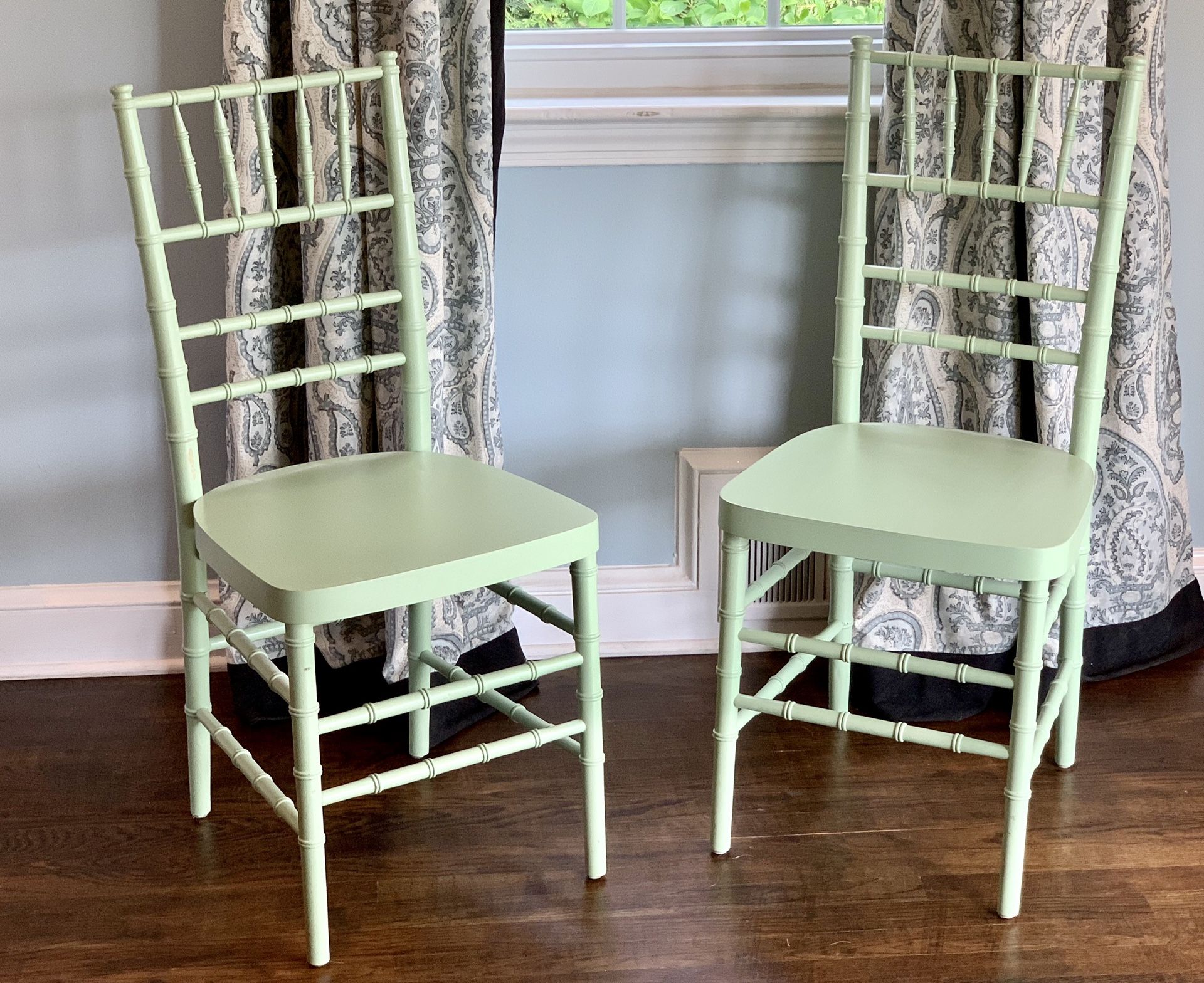 Custom Painted Green chairs and custom Cushions