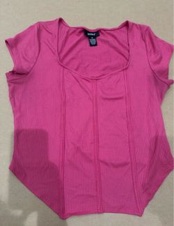 Pink Ribbed Short Sleeve Top XL