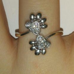 Super Cute Genuine Diamond 💎 Sterling Silver Paw Ring!