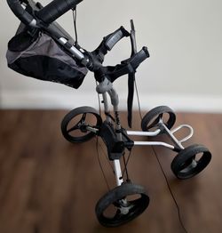 Bag Boy QUAD Golf Cart Black And Silver 4 Wheel foldable with brake, umbrella holder and compartment bag