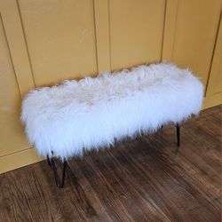 White Shag Faux Fur Bench Stool Ottoman