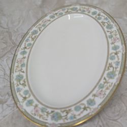 Noritake Sakura 9704 Bone China Oval Serving Platter 14.5 x 10.5 Gold Trim Japan