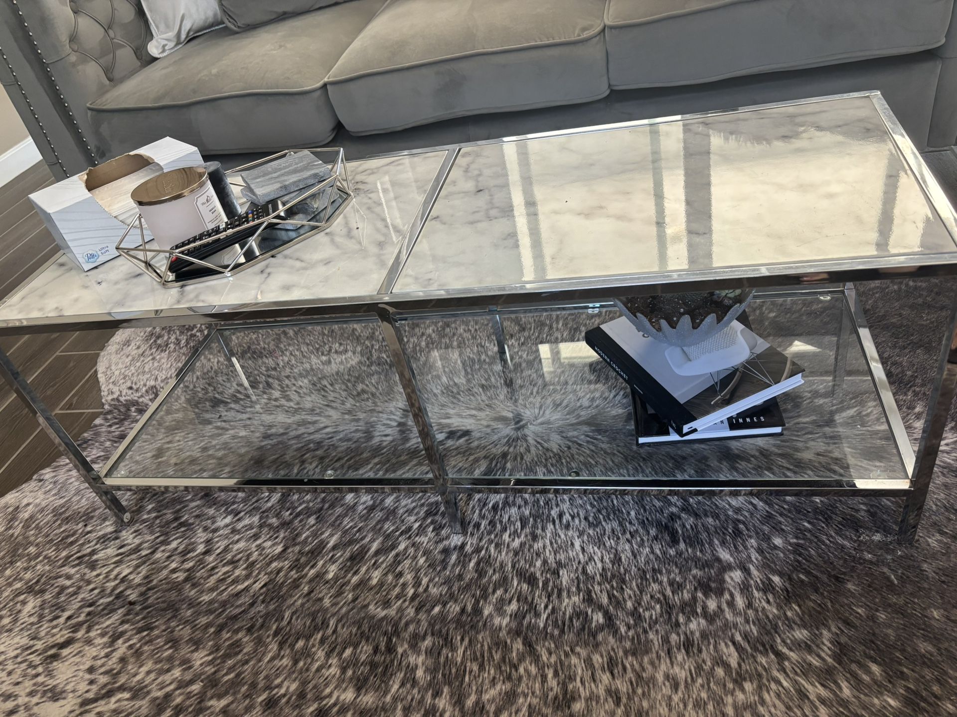 Faux Marble And Chrome Coffee Table