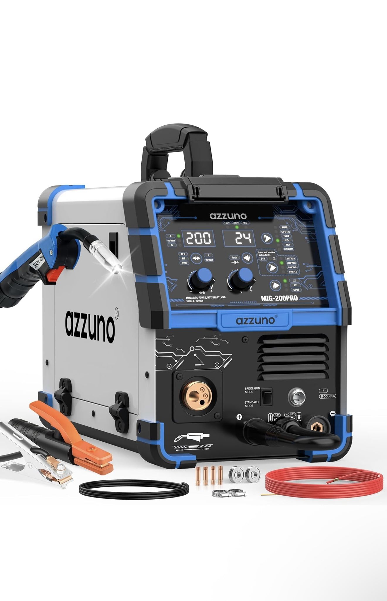 MIG welding machine 200A 110V/220V, 8 in 1 MIG aluminum welding machine/reel compatible with gas gun/MIG gas/MAG/MIG flow core/spot MIG/Lift TIG/stick