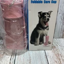 Foldable Care Cup Portable Water Dish for Pets Dog/Cats Travel Water Bottle Pink