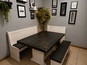 Rustic Farmhouse Dining Nook Set – Table, Benches & Bench Included