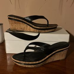 Nine West Black Wedge Sandals With Cork Heel