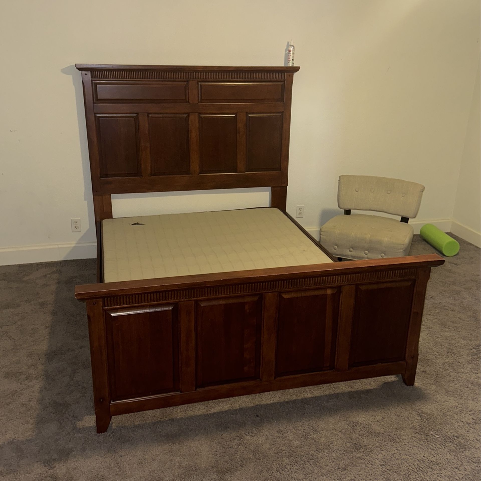 Bed Frame, Solid wood, Queen ( Box Spring & Chair included) for Sale in San Antonio, TX OfferUp