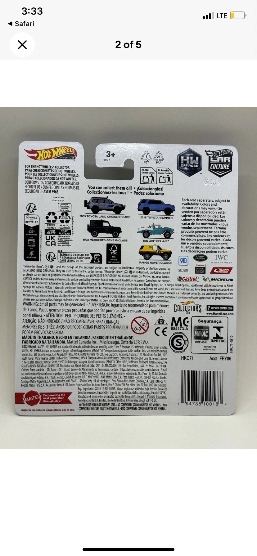 Hot Wheels Car Culture 'HW Off Road' 5/5 Range Rover Classic 2023 New