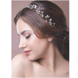 Wedding hair accessories, silver pearl hair vine