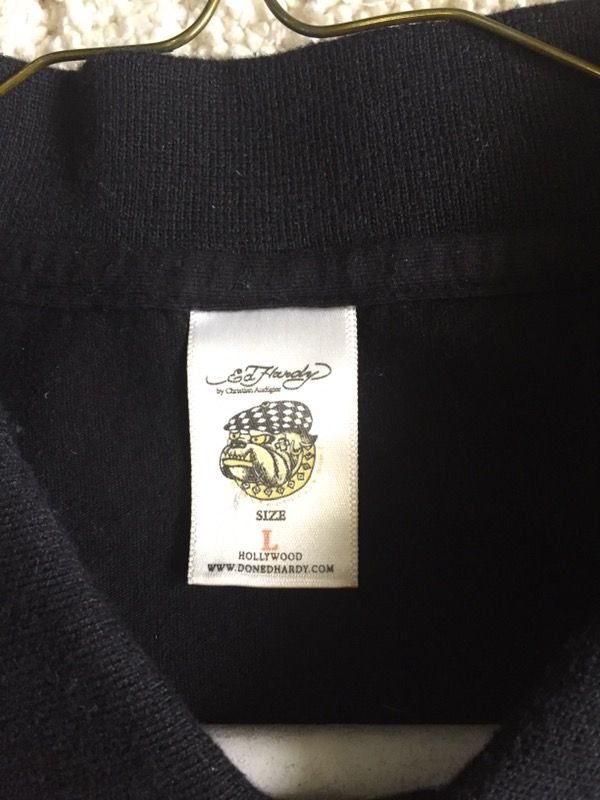 MENS ED HARDY CHRISTIAN AUDIGIER BLACK POLO SHIRT LARGE