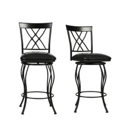 Wichita 2-Piece Counter Stool Set ¨C Black Faux Leather, Metal Frame