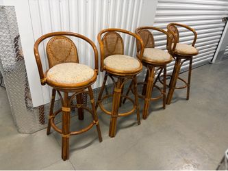 Set of 4 Rattan and Cane Swivel Bar Stools