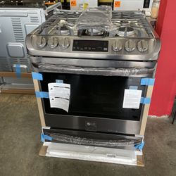 New LG ThinQ 5 Burner Gas Slide In Stove 30” Wide