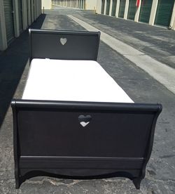 TWIN BED FRAME WITH BOX SPRING AND MATTRESS