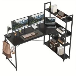 Black Computer Corner Desk With Storage Shelves