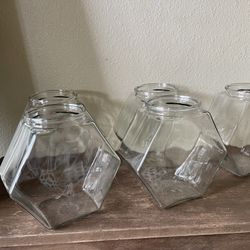 Set Of 5 Hexagon Shaped Rare Vintage Clear Glass Fish Bowl Candy Dish Wedding Decor 