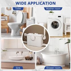 800W Macerator Pump, Toilet Pump with 4 Water Inlets 1 Outlets for Sewage Pump System and Toilet, Basement, Laundry, Sink