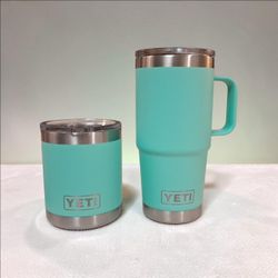 YETI travel mug and stackable camp insulated beverage holders