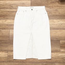 Abercrombie Fitch White Denim High Rise Front Slit Y2K Maxi Skirt Womens 12