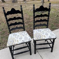 Pair of Vintage Reconditioned Farmhouse Ladder Back Chairs