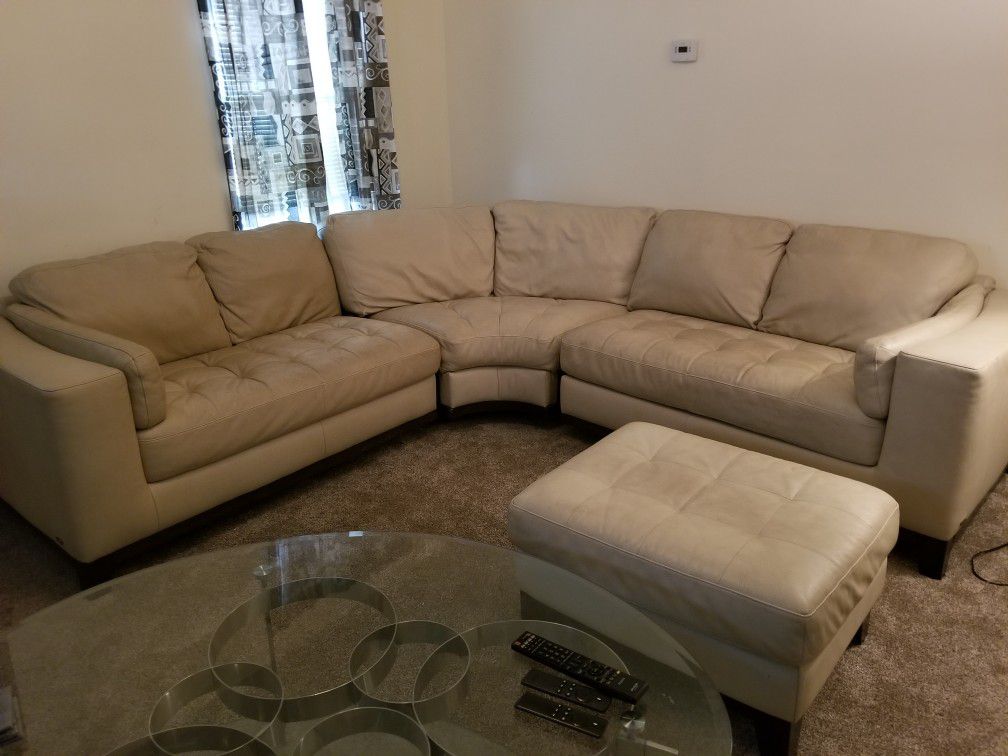 Cream leather couch sectional