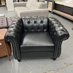 Rolled Arm Faux Leather Chair