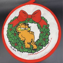 Vintage 1978 Garfield Christmas Wreath Hot Pad Pot Holder Oven Mitt Jim Davis