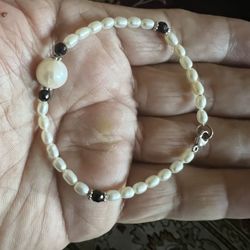 Cultured Pearls Onyx 925 Bracelet