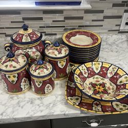 Pier 1 Imports “Vallarta” Handpainted Earthenware Dinnerware Set. 