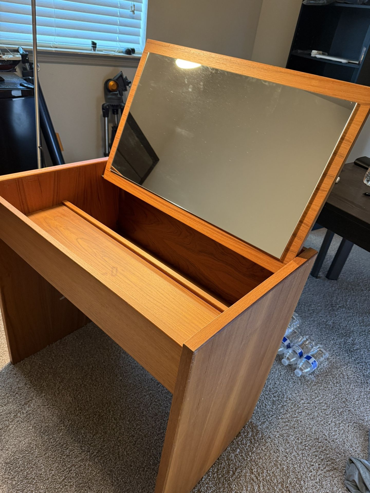 Wooden Table with An Opening Top That Has A Mirror Inside - Heavy Real Wood