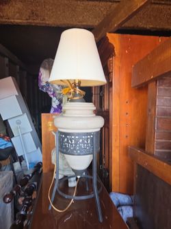 Table Lamp with Metal Base and White Shade