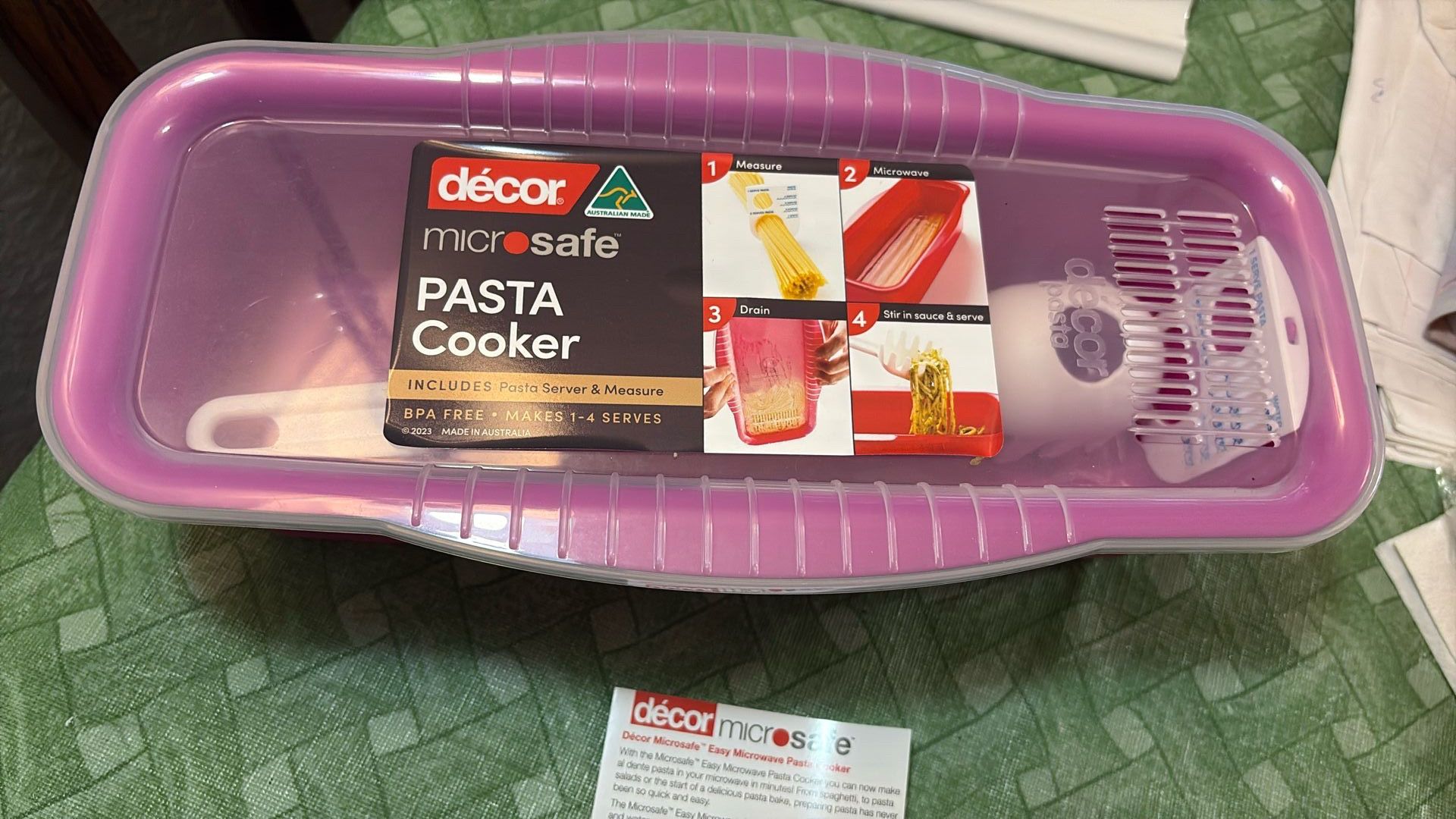 Pasta Cooker For Microwave-NEW-includes Pasta Serving Tool And Pasta Measuring Tool