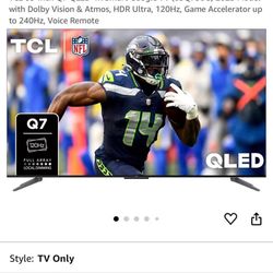 TCL 65-Inch Q7 OLED 4K 120Hz HDR TV 2023 Model