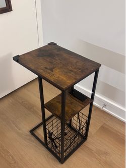Bedside table with charging station, C-shaped end table