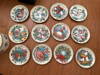 Tienshan 12 Days of Christmas Dessert Plates – Complete Set of 12 with Box