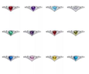 925 Sterling Silver 12 Month Heart Birthstone Rings