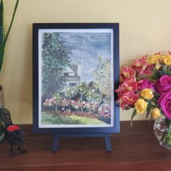 Framed Monet Watercolor Garden Replica