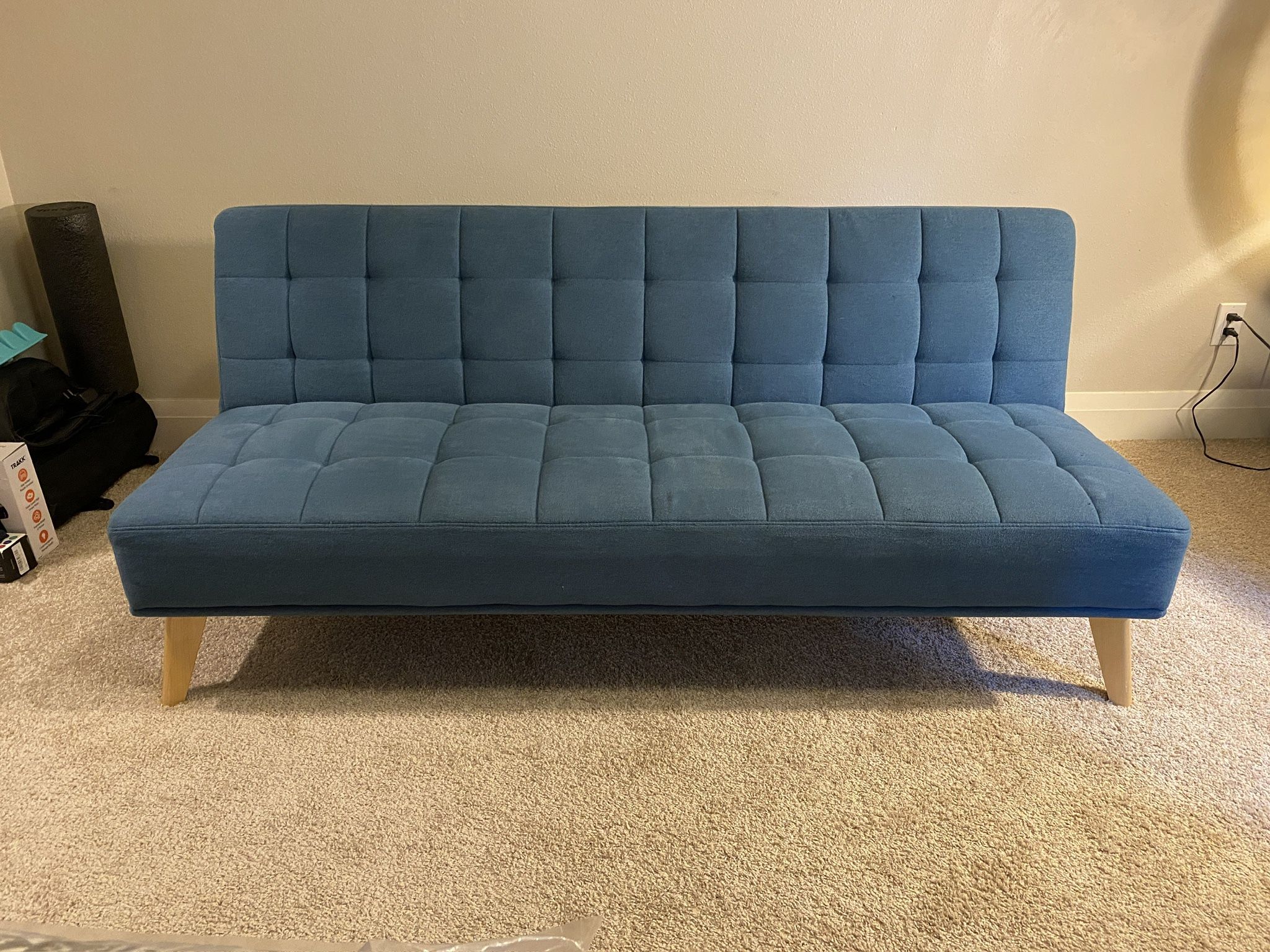 Mid-Century Modern Teal Convertible Futon Sleeper Sofa