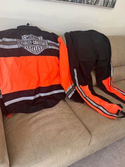 Harley-Davidson neon reflective rain suit hooded jacket & pants, size Large