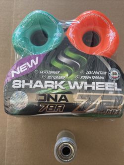 Shark Wheels Longboard New DNA Tech 72mm 78a orange & Teal Free Bearings