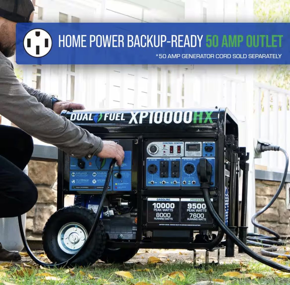 DuroMax XP10000HX 10,000-Watt 439cc Electric Start Dual Fuel Hybrid Portable Generator w/ CO Alert