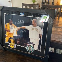 Magic Johnson Larry Bird Signed Picture with Patches