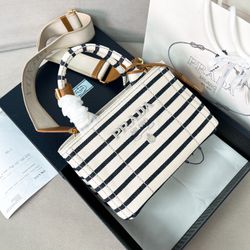 PRADA Women's Black and White Striped Crossbody Bag/Handbag