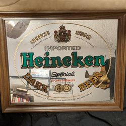 VINTAGE HEINEKEN BEER WOOD FRAMED MIRROR 