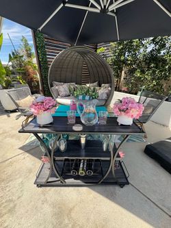 Wine Bottle & Glass Bar Cart. Indoor/outdoor (under covered Patio)