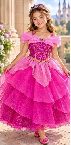Girls Pink Princess Costume Dress Disney Halloween