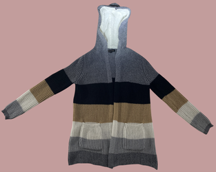 Almost Famous Large Hooded Ribbed Colorblock Cardigan Sweater
